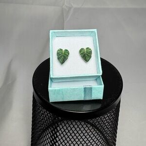 Green Verrucosum Philodendron Monstera Leaf Stud Earrings